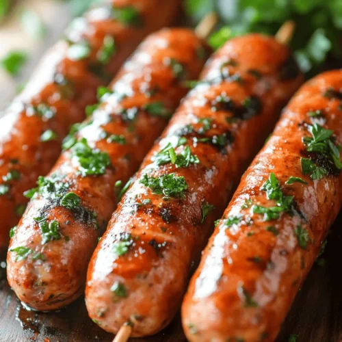 In the dynamic world of grilling, few dishes can match the flavor, versatility, and satisfaction that skewers offer. Our Sizzling Herb-Infused Chicken Sausage Skewers are not merely a culinary treat; they represent a healthy and delicious option suitable for any occasion. With an exquisite combination of fresh herbs, aromatic spices, and lean ground chicken, these skewers are brimming with flavor and remarkably easy to prepare. Whether you're hosting an outdoor summer barbecue, planning a picnic, or simply looking for a quick and nutritious weeknight dinner, this recipe provides a fantastic way to enjoy wholesome ingredients with minimal effort.