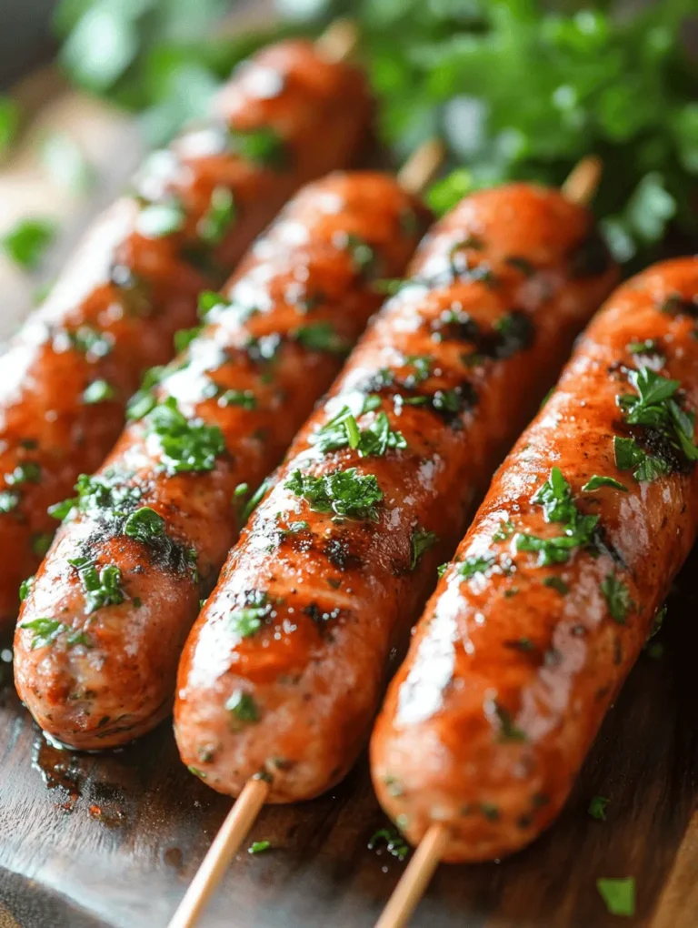 In the dynamic world of grilling, few dishes can match the flavor, versatility, and satisfaction that skewers offer. Our Sizzling Herb-Infused Chicken Sausage Skewers are not merely a culinary treat; they represent a healthy and delicious option suitable for any occasion. With an exquisite combination of fresh herbs, aromatic spices, and lean ground chicken, these skewers are brimming with flavor and remarkably easy to prepare. Whether you're hosting an outdoor summer barbecue, planning a picnic, or simply looking for a quick and nutritious weeknight dinner, this recipe provides a fantastic way to enjoy wholesome ingredients with minimal effort.