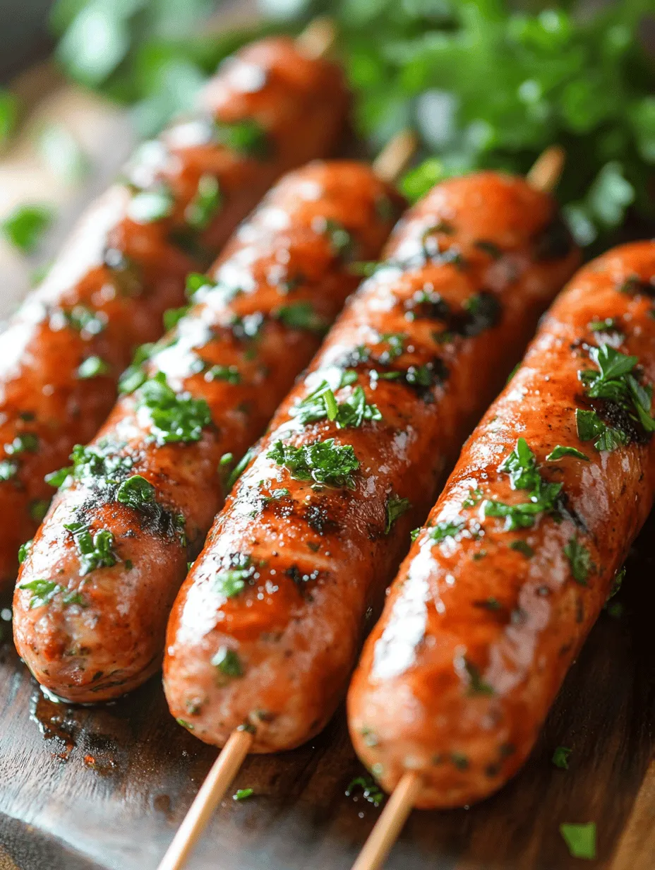 In the dynamic world of grilling, few dishes can match the flavor, versatility, and satisfaction that skewers offer. Our Sizzling Herb-Infused Chicken Sausage Skewers are not merely a culinary treat; they represent a healthy and delicious option suitable for any occasion. With an exquisite combination of fresh herbs, aromatic spices, and lean ground chicken, these skewers are brimming with flavor and remarkably easy to prepare. Whether you're hosting an outdoor summer barbecue, planning a picnic, or simply looking for a quick and nutritious weeknight dinner, this recipe provides a fantastic way to enjoy wholesome ingredients with minimal effort.