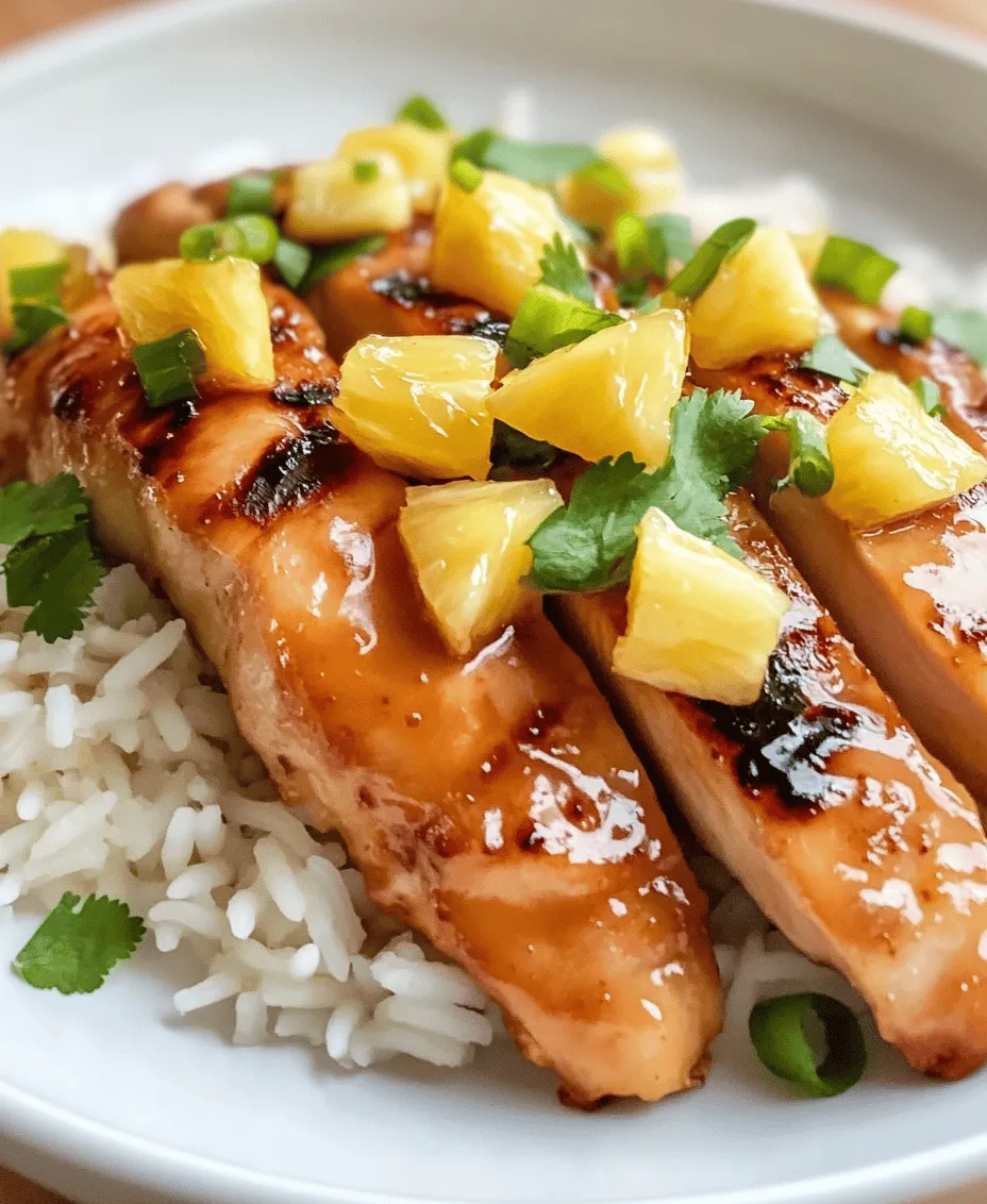 The vibrant, sun-kissed flavors of the tropics evoke images of sandy beaches, swaying palm trees, and warm breezes. Tropical flavors have an undeniable appeal in cooking, bringing a sense of adventure and refreshment to our plates. Among the many delightful dishes that embrace these flavors, the <strong>Tropical Pineapple-Glazed Chicken</strong> stands out as a must-try recipe for the summer. This dish captures the essence of tropical cuisine, combining sweet, savory, and tangy elements to create an unforgettable flavor experience.” /></p>
</p>
<h3>Techniques for Checking Chicken Doneness</h3>
</p>
<p>When it comes to grilling chicken, ensuring that it is cooked to perfection is crucial for both safety and flavor. Here are a few reliable techniques to check chicken doneness:</p>
</p>
<p>1. <strong>Use a Meat Thermometer</strong>: The most accurate way to check for doneness is to use an instant-read meat thermometer. Insert it into the thickest part of the chicken without touching the bone. The internal temperature should reach at least 165°F (75°C) for safe consumption.</p>
</p>
<p>2. <strong>Juice Test</strong>: If you don’t have a thermometer handy, you can perform the juice test. Cut into the thickest part of the chicken; if the juices run clear and are not pink, the chicken is likely cooked through.</p>
</p>
<p>3. <strong>Texture Check</strong>: Properly cooked chicken will feel firm to the touch. If it’s still jiggly or squishy, it probably needs more time on the grill.</p>
</p>
<p>4. <strong>Time Guidelines</strong>: Generally, chicken breasts should be grilled for about 6-8 minutes per side, depending on the thickness. Always err on the side of caution and check doneness before serving.</p>
</p>
<h3>Importance of Letting Chicken Rest After Grilling</h3>
</p>
<p>Once your chicken has reached the desired doneness, resist the urge to cut into it immediately. Letting the chicken rest for about 5-10 minutes is essential. During this time, the juices redistribute throughout the meat, resulting in a juicier and more flavorful piece of chicken. If you cut into it too soon, you’ll lose those flavorful juices, leading to dry chicken. Cover the chicken loosely with foil while it rests to keep it warm.</p>
</p>
<h3>Creating the Pineapple Glaze</h3>
</p>
<p>With the chicken grilling away, it’s time to prepare the delicious pineapple glaze that will elevate your dish.</p>
</p>
<h4>Instructions for Preparing the Glaze While the Chicken Cooks</h4>
</p>
<p>1. <strong>Ingredients</strong>: Gather your glaze ingredients, which include the reserved marinade, diced fresh pineapple, and additional honey if needed for sweetness.</p>
</p>
<p>2. <strong>Simmering the Marinade</strong>: In a small saucepan, pour in the reserved marinade (the one that hasn’t touched the raw chicken). Bring it to a gentle boil over medium heat. Let it simmer for 5-10 minutes to cook off any harmful bacteria, which also intensifies the flavors.</p>
</p>
<p>3. <strong>Incorporating Diced Pineapple</strong>: After simmering, add the diced pineapple to the mixture. Allow it to simmer for an additional 5 minutes. This will soften the pineapple and release its natural sweetness into the glaze.</p>
</p>
<h4>Cooking Down the Marinade for Safety and Flavor Enhancement</h4>
</p>
<p>Cooking down the marinade not only makes it safe to consume but also enhances its flavor. The reduction process concentrates the flavors, resulting in a rich, thick glaze that clings beautifully to the chicken. As the mixture reduces, stir occasionally to prevent sticking and burning.</p>
</p>
<h4>How to Achieve the Perfect Glaze Consistency</h4>
</p>
<p>For a perfect glaze consistency, you want it to be thick enough to coat the back of a spoon but still pourable. If the glaze is too thin, continue to simmer it until it reduces to your desired thickness. If it becomes too thick, you can add a tablespoon of water or pineapple juice to adjust the consistency.</p>
</p>
<h3>Serving Suggestions</h3>
</p>
<p>Once your Tropical Pineapple-Glazed Chicken is ready, how you present it can significantly enhance the dining experience.</p>
</p>
<h4>Presenting the Dish: Visual Appeal and Plating Strategies</h4>
</p>
<p>When plating, consider the colors and textures of the dish. Start with a base of perfectly cooked rice or quinoa, then slice the chicken and arrange it on top. Drizzle the pineapple glaze generously over the chicken for a glossy finish.</p>
</p>
<p>For added visual appeal, consider using a large platter instead of individual plates. This not only looks stunning but also encourages sharing and adds a casual vibe to your meal.</p>
</p>
<h4>Ideal Side Dishes: Pairing with Rice or Quinoa</h4>
</p>
<p>Serve the chicken with a side of coconut rice or fluffy quinoa to complement the tropical flavors. The nutty taste of quinoa pairs well with sweet and savory dishes, while coconut rice adds a creamy, aromatic touch. You might also consider steamed vegetables like broccoli or snap peas for a colorful and nutritious accompaniment.</p>
</p>
<h4>Garnishing Tips: Using Green Onions and Cilantro for Color and Flavor</h4>
</p>
<p>A sprinkle of freshly chopped green onions and cilantro not only adds a pop of color but also elevates the dish’s freshness. These herbs provide a burst of flavor that perfectly complements the sweetness of the pineapple glaze. For a bit of crunch, consider adding toasted sesame seeds or chopped nuts.</p>
</p>
<h3>Nutritional Benefits</h3>
</p>
<p>This Tropical Pineapple-Glazed Chicken recipe not only tantalizes your taste buds but also offers numerous health benefits.</p>
</p>
<h4>Overview of the Health Benefits of the Main Ingredients</h4>
</p>
<p>– <strong>Chicken</strong>: A lean source of protein, chicken breast is low in calories and high in essential nutrients, making it an excellent choice for maintaining muscle mass and overall health.</p>
</p>
<p>– <strong>Pineapple</strong>: This tropical fruit is loaded with vitamins C and B6, manganese, and bromelain, an enzyme known to aid digestion and reduce inflammation.</p>
</p>
<p>– <strong>Honey</strong>: Natural honey is rich in antioxidants and has antibacterial properties. Its natural sweetness can help boost energy levels without the crash associated with refined sugars.</p>
</p>
<h4>Nutritional Value of Chicken and Benefits of Lean Protein</h4>
</p>
<p>A typical serving of grilled chicken breast (about 4 oz) contains approximately 35 grams of protein, making it an ideal meal for those seeking to increase their protein intake. Lean protein is essential for muscle repair, immune function, and overall health.</p>
</p>
<h4>Pineapple’s Vitamins and Antioxidants</h4>
</p>
<p>In addition to its sweet flavor, pineapple is a powerhouse of vitamins. One cup of fresh pineapple contains about 80 calories, along with a significant amount of vitamin C, which supports immune health and skin integrity. The antioxidants found in pineapple, such as flavonoids and phenolic acids, help combat oxidative stress in the body.</p>
</p>
<h4>The Role of Honey and Its Natural Properties</h4>
</p>
<p>Honey is not just a natural sweetener; it’s also packed with antioxidants and has anti-inflammatory properties. It can soothe sore throats, promote wound healing, and support digestive health. Using honey in your glaze adds a touch of sweetness while providing these health benefits.</p>
</p>
<h3>Culinary Variations</h3>
</p>
<p>While the Tropical Pineapple-Glazed Chicken is delicious as is, feel free to experiment with different variations to suit your taste or dietary needs.</p>
</p>
<h4>Suggestions for Ingredient Substitutions</h4>
</p>
<p>You can easily swap out ingredients based on availability or preference. For example, if you don’t have honey, maple syrup or agave nectar can serve as excellent alternatives.</p>
</p>
<h4>Using Different Proteins (e.g., Pork or Tofu)</h4>
</p>
<p>This glaze works beautifully with various proteins. Try using pork tenderloin for a different flavor profile, or if you’re looking for a vegetarian option, tofu can absorb the glaze beautifully. Simply marinate and glaze as you would with chicken.</p>
</p>
<h4>Variations in Marinades (e.g., Adding Citrus or Other Herbs)</h4>
</p>
<p>Experimenting with marinades can add a delightful twist to your dish. Consider incorporating citrus juices like orange or lime for a zesty kick. Fresh herbs such as basil or mint can also enhance the tropical flavor.</p>
</p>
<h4>Alternative Cooking Methods (e.g., Baking or Pan-Searing)</h4>
</p>
<p>If grilling isn’t an option, you can bake the chicken at 375°F (190°C) for about 25-30 minutes or until cooked through. For a quick meal, pan-searing on the stovetop works great too. Just ensure you get a nice golden crust before glazing.</p>
</p>
<h3>Conclusion</h3>
</p>
<p>The Tropical Pineapple-Glazed Chicken is not only a flavorful and healthy meal option but also offers a delightful escape into tropical flavors. Its versatility makes it suitable for various occasions, whether you’re hosting a summer barbecue, preparing a family dinner, or looking for a quick weeknight meal.</p>
</p>
<p>Encouraging exploration of tropical flavors in your cooking opens a world of culinary possibilities. As you savor this dish, consider how you can incorporate similar vibrant ingredients into other meals. Enjoy the journey of cooking, and let the flavors transport you to a sunny paradise!</p>
<div id=
