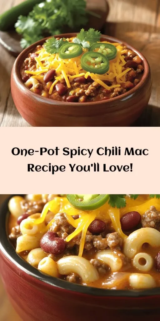Spicy Chili Mac Delight is the perfect comfort food for any day! This flavorful dish combines ground beef or turkey, elbow macaroni, and a zesty blend of spices for a satisfying meal. With kidney beans, diced tomatoes, and creamy cheddar cheese, it’s hearty and delicious. Ready in just 30 minutes, it’s perfect for busy weeknights or casual gatherings. Top it off with fresh cilantro and sliced jalapeños for an extra kick! Give it a try!