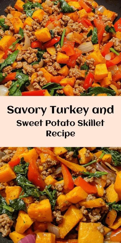 Discover a delicious and nutritious meal with this Savory Ground Turkey & Sweet Potato Skillet! Made with tender ground turkey, sweet potatoes, vibrant bell peppers, and fresh spinach, this one-pan dish is packed with flavor and ready in just 30 minutes. Seasoned with smoked paprika and cumin for a subtle kick, it's perfect for busy weeknights. Garnish with fresh herbs for an extra touch. Healthy, satisfying, and simple to make! 🍠🥘