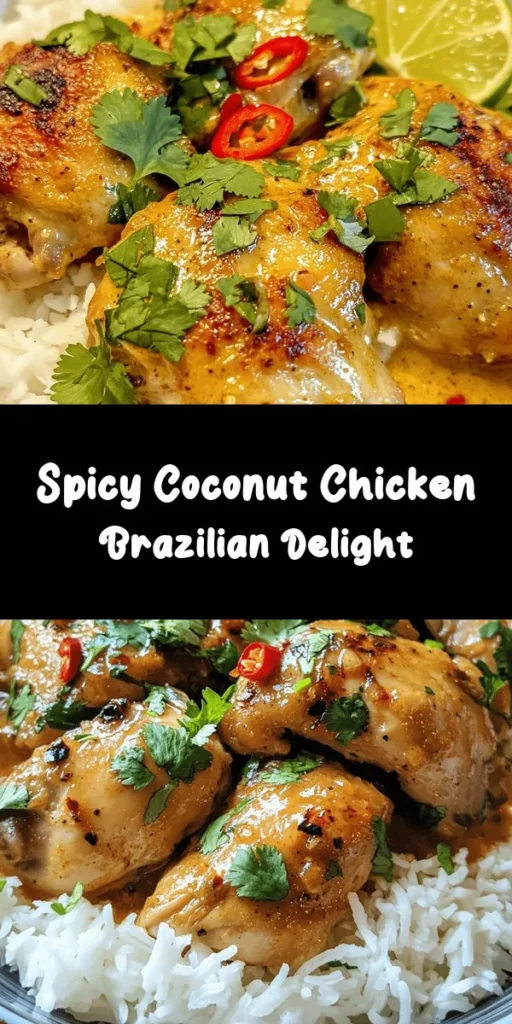 Discover the bold flavors of Spicy Brazilian Coconut Chicken! This delicious dish features tender chicken thighs simmered in creamy coconut milk with fragrant spices like ginger, garlic, and bird’s eye chilies for a delightful kick. Perfectly garnished with cilantro and served over rice, it’s a vibrant meal that’s sure to impress. With simple steps and a quick prep time, bring a taste of Brazil to your dinner table tonight!