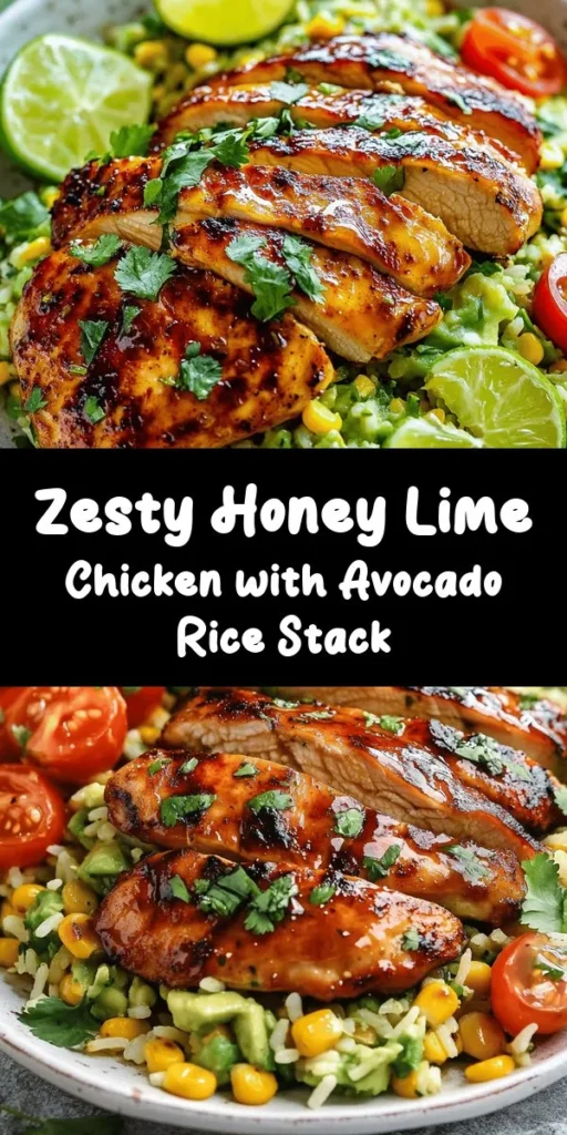 Elevate your dinner with this delicious Honey Lime Chicken & Avocado Rice Stack! This mouthwatering recipe features succulent marinated chicken perfectly paired with a creamy avocado rice mix. Each layer bursts with fresh flavors, thanks to lime, cilantro, and colorful toppings like cherry tomatoes and corn. Quick to prep and packed with taste, it's an impressive dish for any occasion. Try it tonight for a delightful meal everyone will love!