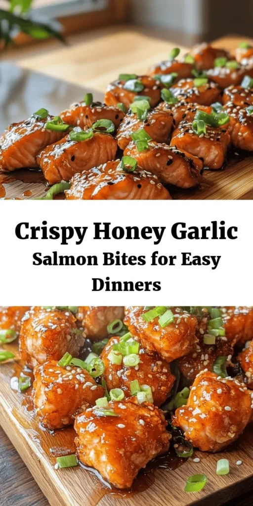 Discover the deliciousness of crispy honey garlic salmon bites! This quick and easy recipe features tender salmon coated in a sweet and savory marinade of honey, soy sauce, garlic, and ginger. After a light dusting of cornstarch, these bites are fried to golden perfection and glazed for extra flavor. Perfect as a snack or appetizer, they're garnished with green onions and sesame seeds for a beautiful touch. Get ready to impress your family and friends!