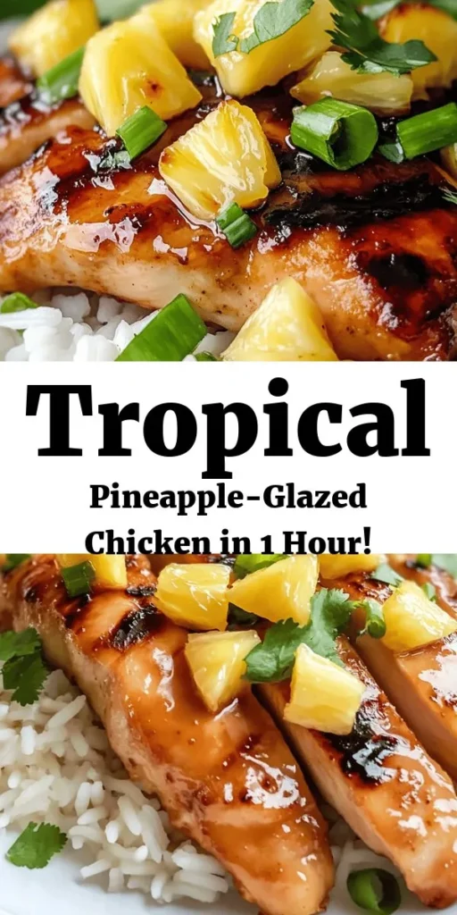 Elevate your dinner game with this Tropical Pineapple-Glazed Chicken recipe that brings a taste of the tropics to your table! Juicy chicken breasts marinated in a delicious blend of fresh pineapple juice, soy sauce, honey, and spices are grilled to perfection. Topped with a sweet and tangy pineapple glaze and served over rice or quinoa, it's a delightful dish that’s easy to make and sure to impress. Garnish with fresh green onions and cilantro for that extra flair!