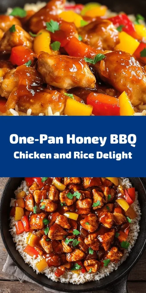 Discover the ultimate one-pan meal with this delicious Honey BBQ Chicken Rice recipe! This easy dish combines tender chicken thighs, aromatic vegetables, and fluffy rice all cooked in a sweet and tangy honey BBQ sauce. Perfect for busy weeknights, it's not only quick to prepare but also packed with flavor. Garnish with fresh parsley for a pop of color. Enjoy a comforting, satisfying dinner in just 40 minutes! Perfect for family gatherings or a cozy night in.