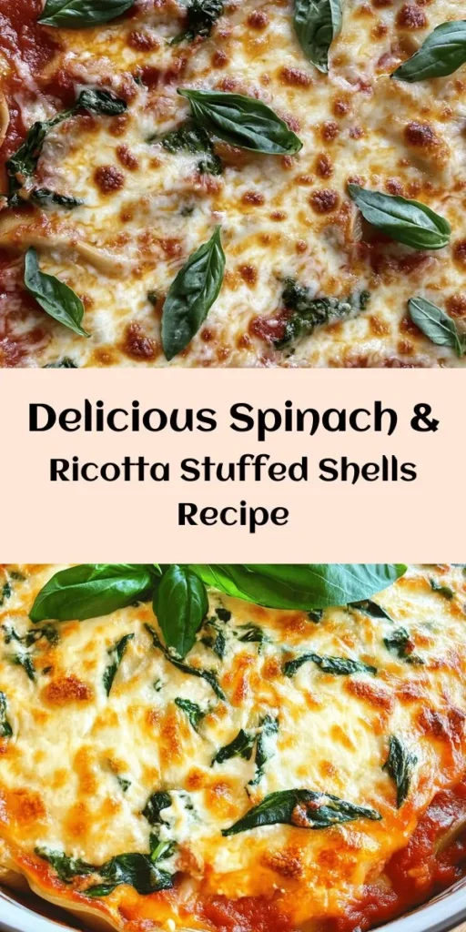 Discover the ultimate comfort food with these Easy Spinach & Ricotta Stuffed Shells! This simple recipe brings together large pasta shells filled with a creamy mixture of ricotta, mozzarella, sautéed spinach, and Italian herbs, all smothered in delicious marinara sauce. Perfect for a cozy dinner or meal prep, this dish is quick to make and sure to please everyone at the table. Don’t forget to garnish with fresh basil for an extra touch! Enjoy every cheesy bite!