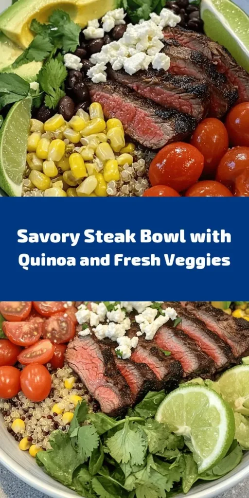 Elevate your dinner with this Ultimate Steak Bowl Delight! Packed with flavor and nutrition, this scrumptious bowl features tender marinated ribeye or sirloin, served over a hearty base of quinoa or brown rice. Top it off with fresh cherry tomatoes, sweet corn, creamy avocado, black beans, and vibrant greens. A sprinkle of feta and a squeeze of lime add the final touch. Perfect for meal prep or family feasts, this dish is sure to impress!