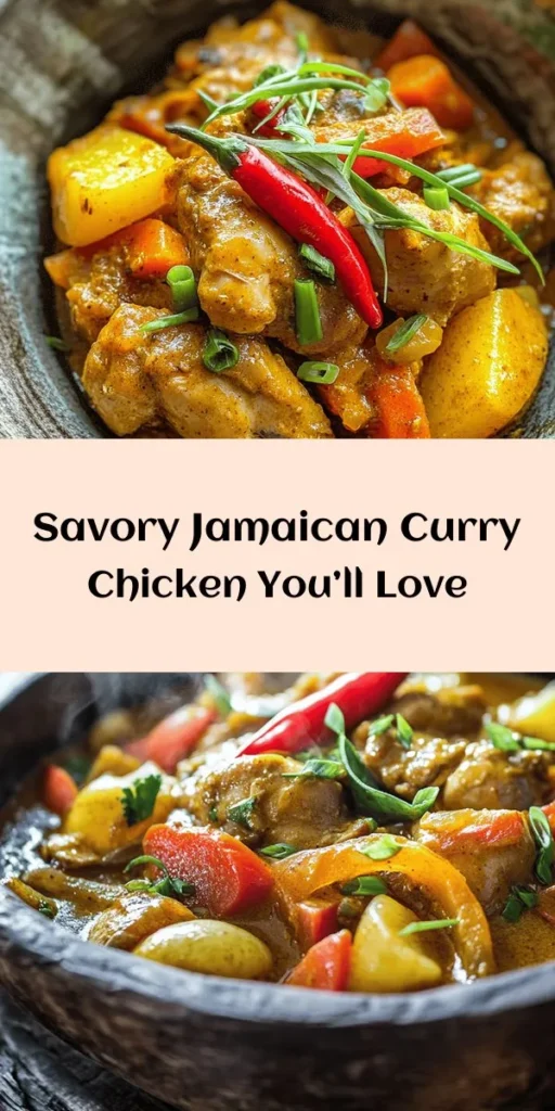 Indulge in the rich and vibrant flavors of Jamaica with this Jamaican Curry Chicken Delight! This hearty dish features tender chicken thighs marinated in aromatic spices, sautéed with fresh vegetables, and simmered to perfection in a savory broth. With a touch of Scotch bonnet for heat and a splash of lime for brightness, it’s simple to make and perfect for family dinners. Serve it over rice or with roti for a delightful meal everyone will love!