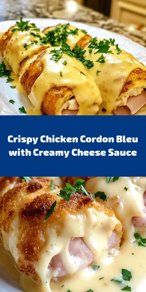 Indulge in a delightful Chicken Cordon Bleu bursting with flavor and topped with a creamy Swiss cheese sauce. This recipe combines tender chicken breasts, savory ham, and melty Swiss cheese, all rolled and breaded for a crispy finish. The rich cheese sauce adds an irresistible touch. Perfect for a comforting dinner or a special occasion, this dish is sure to impress. Try it out and enjoy a gourmet meal at home!