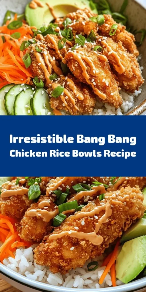 Treat yourself to these flavorful Bang Bang Chicken Bowls! Perfectly breaded fried chicken is paired with a creamy, spicy sauce that you can customize to your liking. Served over fluffy jasmine rice and topped with fresh veggies like shredded carrots, cucumbers, and avocados, this dish is both satisfying and nutritious. Great for meal prep or a delightful dinner! Get ready to impress your taste buds with this delicious recipe!