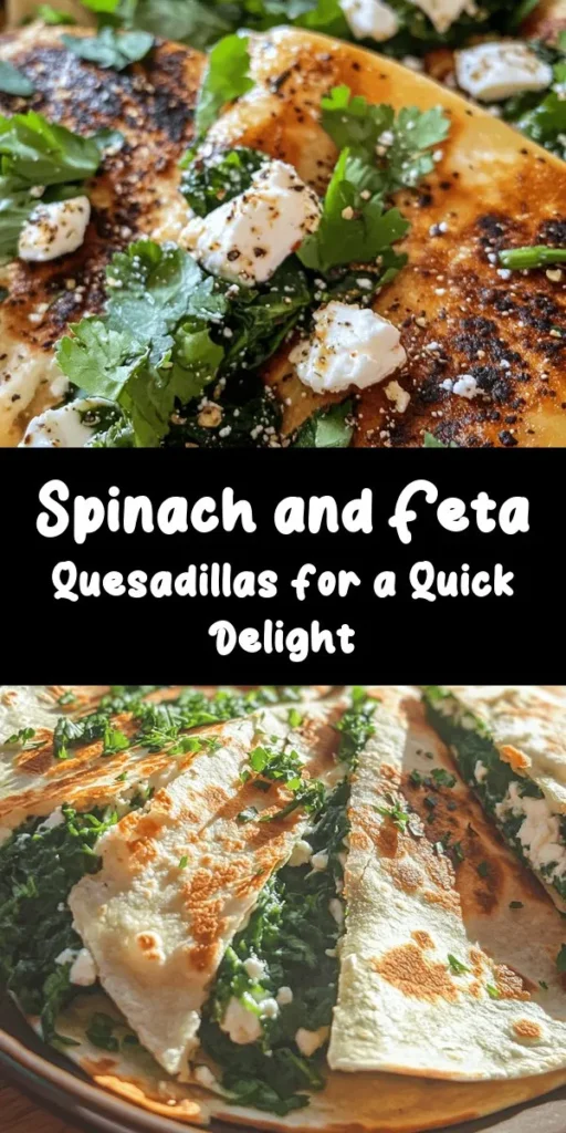 Indulge in these delicious Spinach & Feta Delight Quesadillas! Packed with fresh spinach and a delectable blend of feta and mozzarella cheese, this easy recipe is ready in just 20 minutes. Sauté garlic and spinach for a flavorful filling, then cook until golden brown and crispy. Perfect for a quick lunch or a tasty snack, serve with sour cream or Greek yogurt for an extra touch. Your taste buds will thank you!