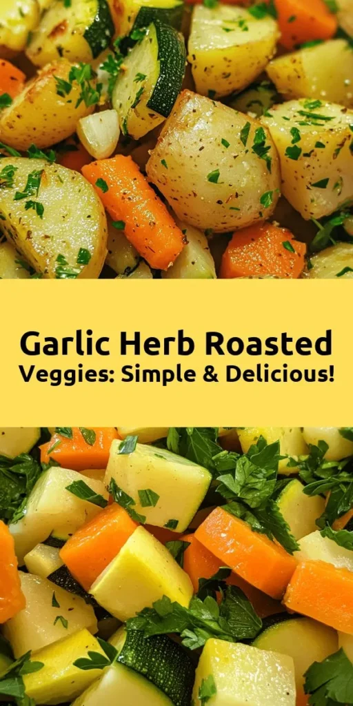 Savor the deliciousness of these Garlic Herb Roasted Potatoes, Carrots, and Zucchini! This easy recipe combines tender baby potatoes, sweet carrots, and fresh zucchini, all tossed in a flavorful garlic herb mixture. With just a few steps and 40 minutes, you’ll have a delightful side dish that’s perfect for any meal. Garnish with fresh parsley for a touch of color. Ideal for family dinners or gatherings, this dish is sure to impress!