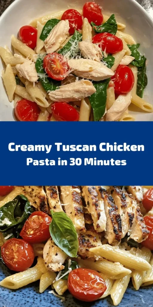 Indulge in this delicious Tuscan Chicken Pasta Delight! This creamy, flavorful dish combines penne pasta with tender chicken, fresh cherry tomatoes, and vibrant spinach, all brought together in a rich Parmesan sauce. Perfect for a weeknight dinner, it’s ready in just 30 minutes and serves four. Garnish with fresh basil for an extra touch. This recipe balances hearty ingredients with a burst of Italian flavor that everyone will love.