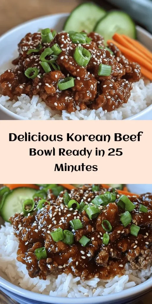 Dive into the delicious world of Korean cuisine with this Savory Korean Ground Beef Bowl! Made with tender ground beef sautéed with garlic and ginger, this dish is bursting with flavor thanks to a rich sauce of soy sauce, brown sugar, and gochujang. Serve it over fluffy jasmine rice and top with fresh green onions and sesame seeds for a satisfying meal in just 25 minutes. Perfect for weeknight dinners or meal prep! Enjoy a taste of Korea at home!