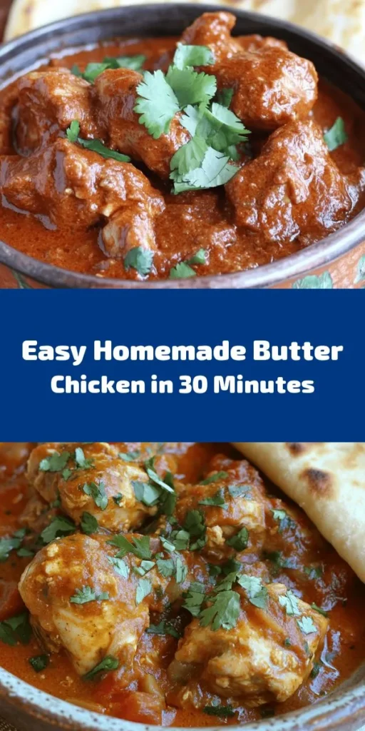 Indulge in the rich flavors of Quick & Easy Homemade Butter Chicken! This dish combines tender marinated chicken thighs with a creamy, spiced tomato sauce that's simply irresistible. Ready in just 30 minutes, it's perfect for weeknight dinners and pairs beautifully with naan or steamed rice. With simple ingredients like garlic, ginger, and garam masala, you can create a delightful meal that your family will love. Don't forget to garnish with fresh cilantro for that extra touch!