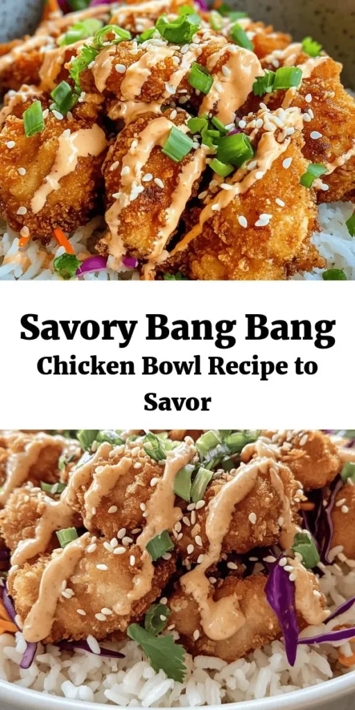 Create your own scrumptious Bang Bang Chicken Bowl at home! This recipe features crispy, panko-breaded chicken thighs served over fluffy jasmine rice and topped with fresh veggies like shredded cabbage and carrots. Drizzle it all with a creamy, spicy Bang Bang sauce that packs a flavor punch. Perfect for a quick weeknight dinner or meal prep, this dish is sure to impress. Serve warm and enjoy every bite of this deliciously satisfying bowl!