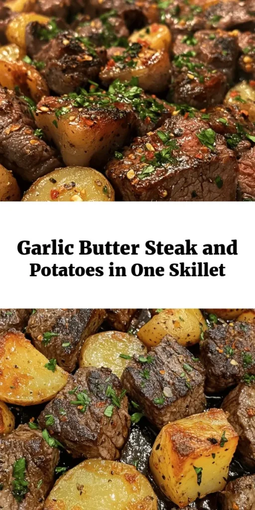 Indulge in this delicious Garlic Butter Steak and Potatoes Skillet! This one-pan meal features tender sirloin steak and golden baby potatoes, all sautéed in rich garlic butter. Perfect for a cozy weeknight dinner, it combines comfort and flavor in just 40 minutes. With a hint of paprika and fresh rosemary, each bite is packed with savory goodness. Serve it straight from the skillet for an impressive touch. Try it tonight and savor the simplicity!