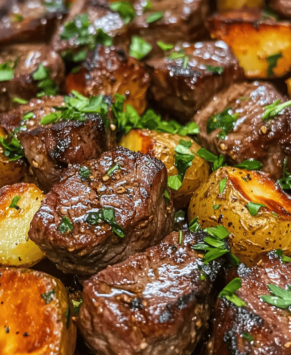 In the realm of home cooking, few dishes can compete with the irresistible allure of Sizzling Garlic Butter Steak Bites paired with crispy potatoes. This recipe not only delivers a sumptuous flavor profile but also embodies the essence of comfort food with its hearty ingredients and straightforward preparation. Imagine succulent bites of tender sirloin steak, infused with aromatic garlic and nestled alongside perfectly roasted baby potatoes—this dish is a true feast for the senses.