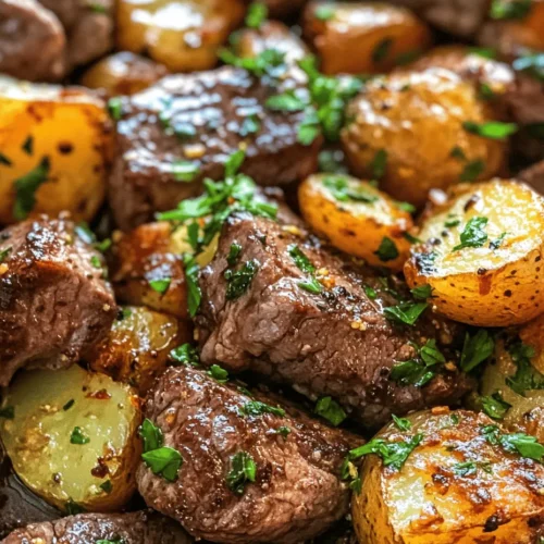 In the realm of home cooking, few dishes can compete with the irresistible allure of Sizzling Garlic Butter Steak Bites paired with crispy potatoes. This recipe not only delivers a sumptuous flavor profile but also embodies the essence of comfort food with its hearty ingredients and straightforward preparation. Imagine succulent bites of tender sirloin steak, infused with aromatic garlic and nestled alongside perfectly roasted baby potatoes—this dish is a true feast for the senses.