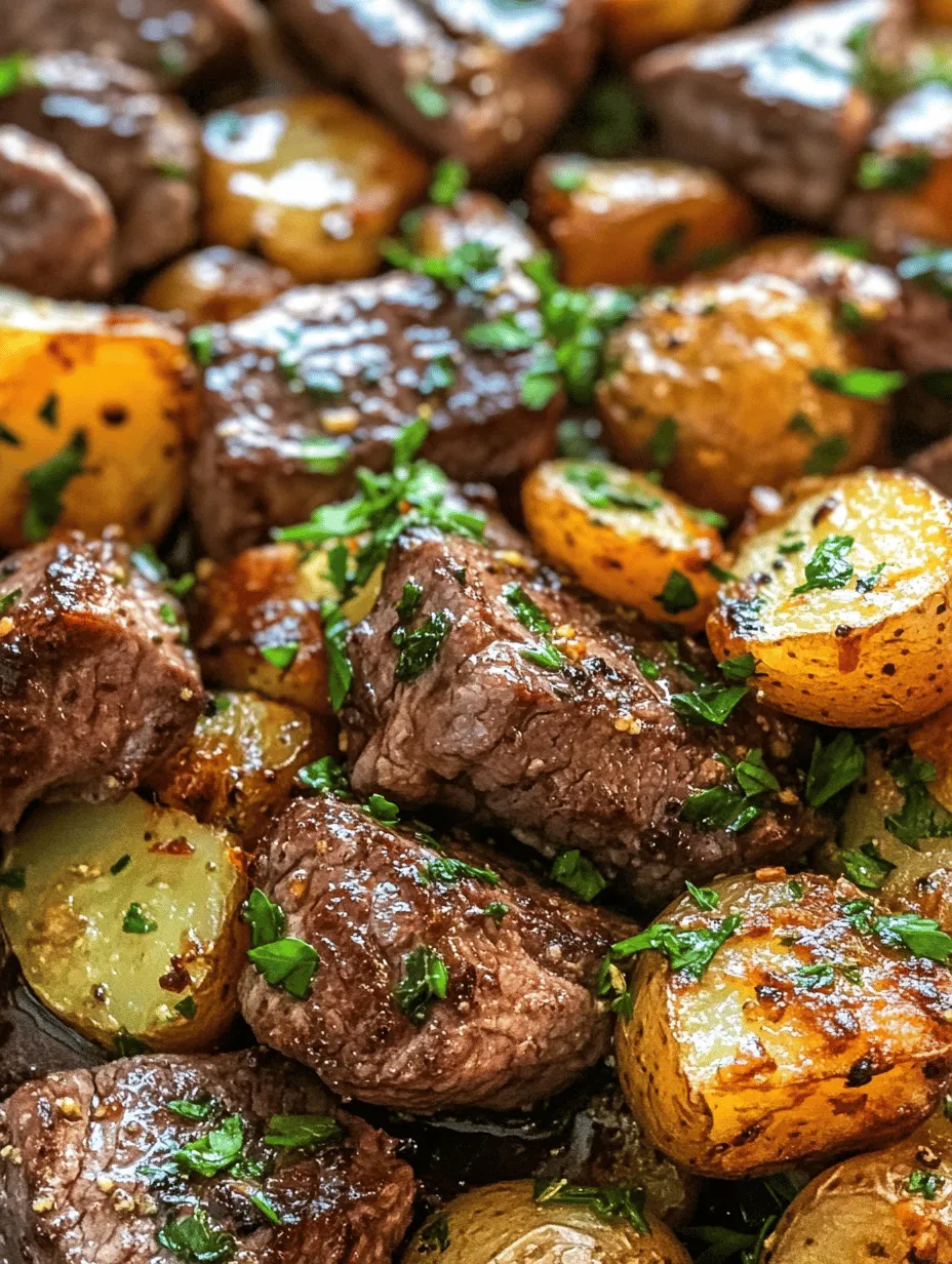 In the realm of home cooking, few dishes can compete with the irresistible allure of Sizzling Garlic Butter Steak Bites paired with crispy potatoes. This recipe not only delivers a sumptuous flavor profile but also embodies the essence of comfort food with its hearty ingredients and straightforward preparation. Imagine succulent bites of tender sirloin steak, infused with aromatic garlic and nestled alongside perfectly roasted baby potatoes—this dish is a true feast for the senses.