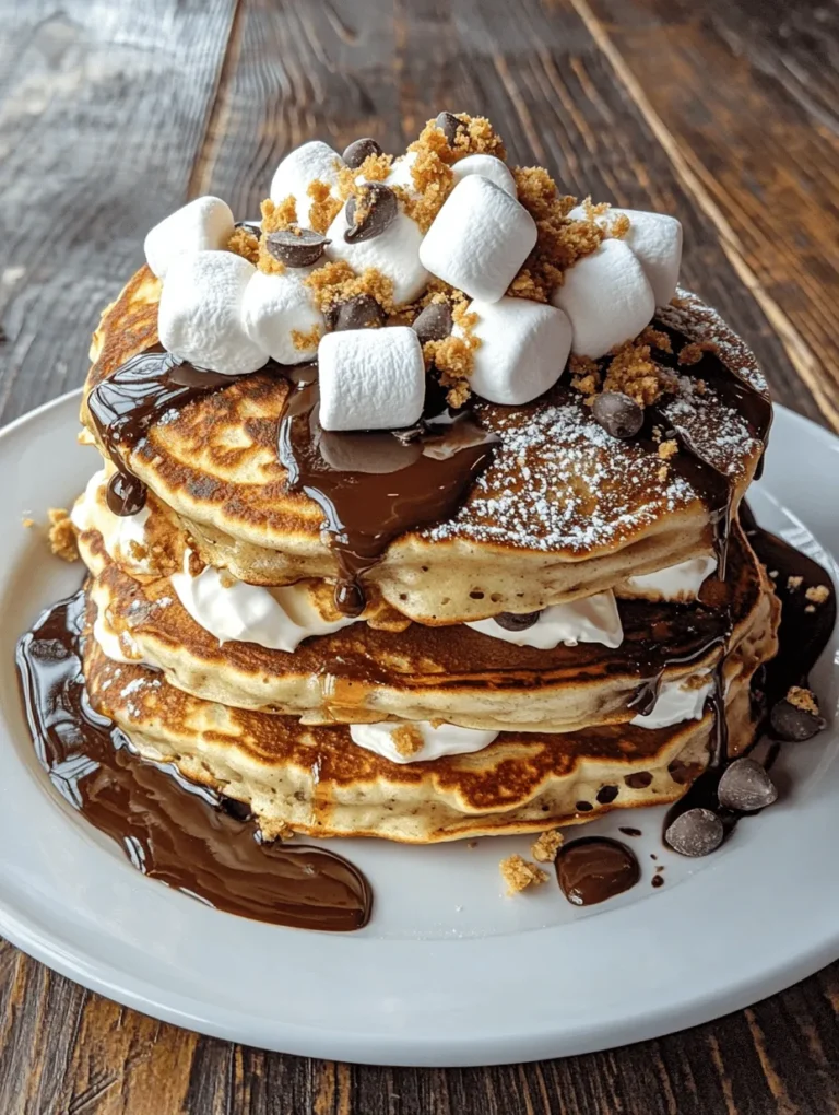 Imagine waking up to the tantalizing aroma of pancakes wafting through your kitchen, reminiscent of warm summer nights spent around a campfire, roasting marshmallows to perfection. Now, imagine those pancakes infused with the gooey goodness of S’mores—a classic treat that combines melted chocolate, crunchy graham crackers, and fluffy marshmallows. This is precisely what S’mores Pancakes Delight offers: a delightful twist on a beloved breakfast staple that not only satisfies your morning cravings but also evokes the nostalgic joy of childhood camping adventures.