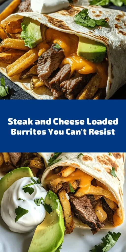 Get ready to indulge in these Steak & Cheese Dirty Fry Burritos! Packed with marinated flank steak, crispy French fries, melted cheddar cheese, and fresh avocado, these burritos are the ultimate comfort food. Perfect for a quick dinner or a tasty treat, they come together in just about 50 minutes. Serve them with a dollop of sour cream and a drizzle of hot sauce for an extra kick. Your taste buds will thank you!
