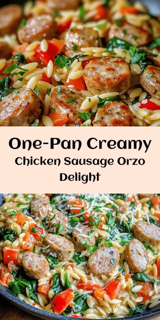 Get ready for a delicious one-pan meal with this creamy chicken sausage orzo recipe! Packed with flavorful chicken sausage, tender orzo pasta, and vibrant veggies, it's perfect for busy weeknights. In just 30 minutes, you'll have a comforting dish that's creamy and satisfying. With baby spinach, garlic, and a sprinkle of Parmesan cheese, this recipe is not only easy to make but also a crowd-pleaser. Don’t forget to garnish with fresh parsley for that extra touch!
