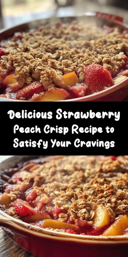 Indulge in the deliciousness of this Strawberry Peach Crisp! With juicy strawberries and peaches enveloped in a sweet, crumbly topping of oats and nuts, this dessert is perfect for any occasion. It's simple to make—just mix fresh fruit with sugar and lemon, top it with a buttery crisp, and bake until golden. Serve warm, possibly with a scoop of vanilla ice cream, for a cozy treat that everyone will love! Perfect for summer gatherings or any time you're craving something sweet.