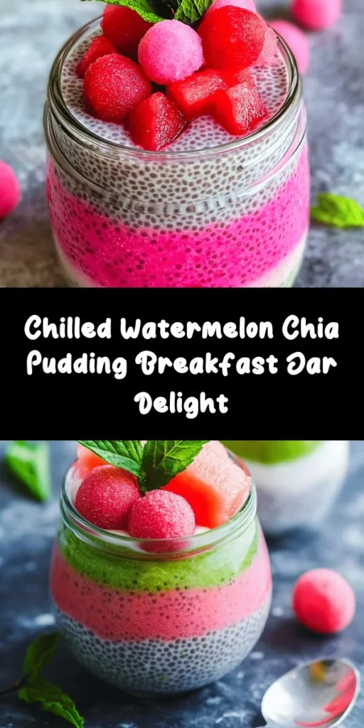 Start your morning with this refreshing Watermelon Chia Pudding Breakfast Jar! This easy recipe combines juicy watermelon, creamy coconut milk, and nutritious chia seeds for a delicious and healthy start to your day. Simply blend, mix, and refrigerate for a few hours. Layer with Greek yogurt and fresh watermelon for a pretty presentation, then garnish with mint for an extra touch. Perfect for meal prep or a quick breakfast! Enjoy this vibrant and energizing dish!