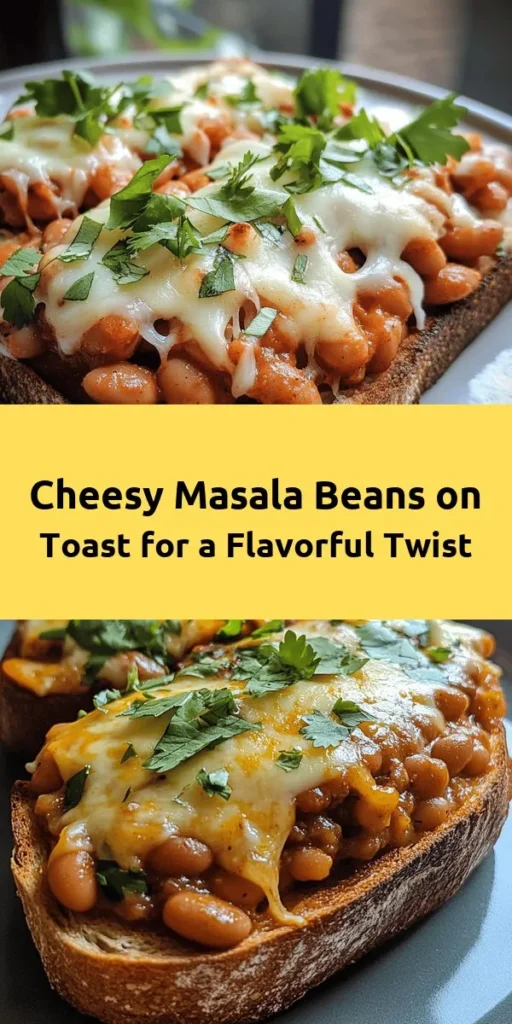 Transform your breakfast or lunch with this delicious recipe for Cheesy Masala Beans on Toast! Packed with flavor and protein, this dish combines mixed beans with aromatic spices, creamy cheese, and toasted bread for a satisfying meal. It's quick to prepare and perfect for any time of day. Topped with melted mozzarella and fresh cilantro, you're sure to impress your friends and family. A must-try for cheese lovers and spice enthusiasts alike!