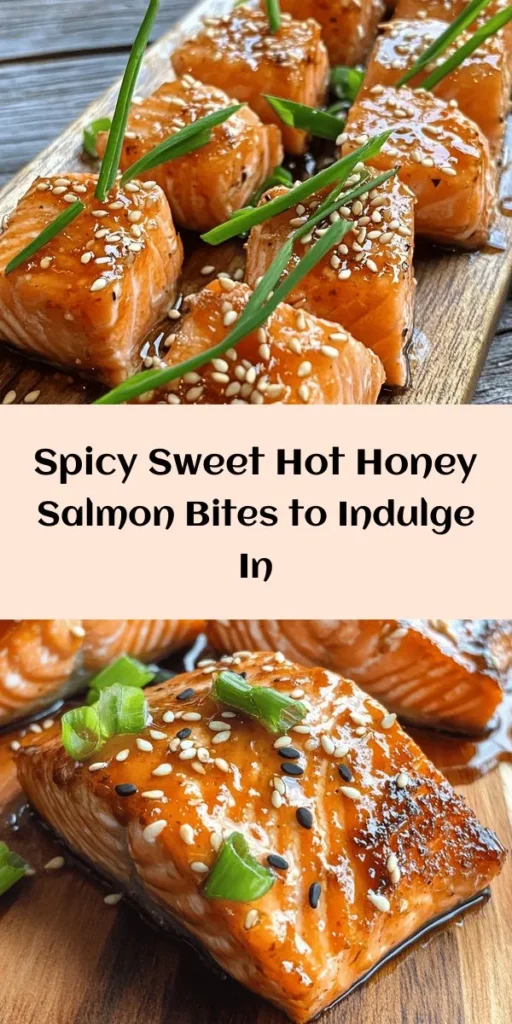 Get ready to elevate your appetizer game with these Spicy & Sweet Hot Honey Salmon Bites! These flavorful morsels are made with fresh salmon, seasoned to perfection, and glazed with a delicious hot honey sauce. They’re easy to whip up in just 25 minutes and perfect for sharing. Garnished with green onions and sesame seeds, serve them warm as a mouthwatering snack or over rice for a delightful main dish. Your taste buds will thank you!