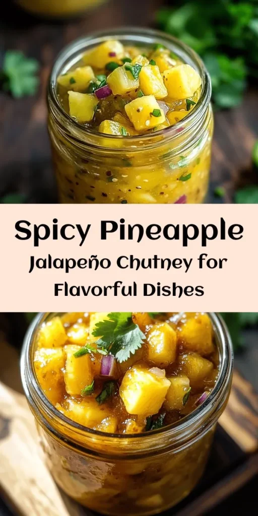 Elevate your meals with this delicious Spicy Pineapple Jalapeño Chutney! Made with fresh pineapple, zesty jalapeños, and a kick of ginger, this sweet and spicy condiment is perfect for grilled meats, fish, or as a unique sandwich spread. With easy steps and just 35 minutes of your time, you'll have a vibrant chutney ready to impress your guests. Don't forget to add a sprinkle of fresh cilantro for a pop of color!