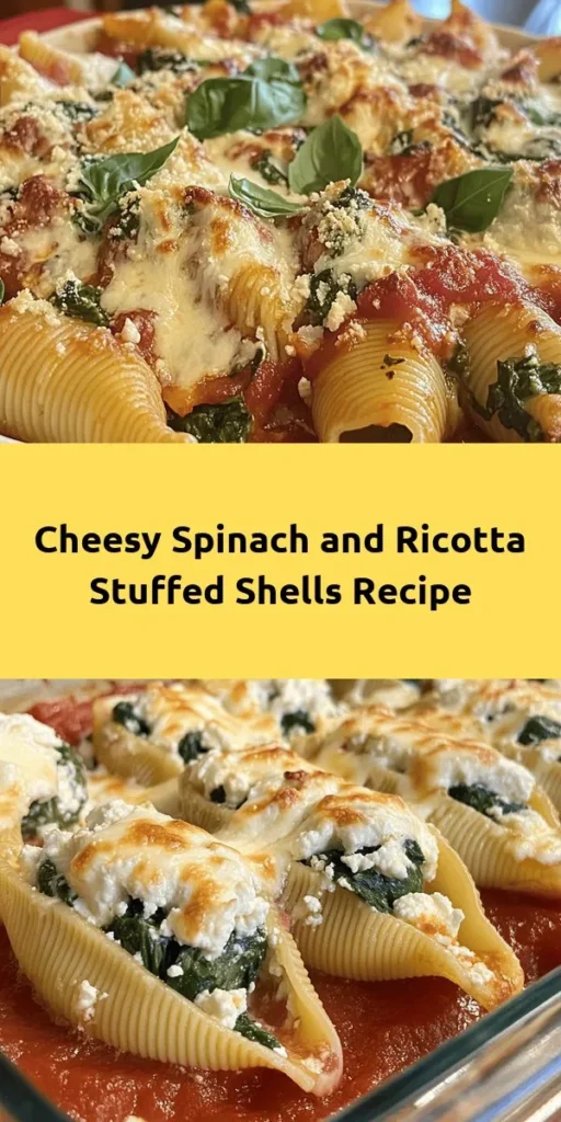 Dive into this delightful Spinach & Ricotta Stuffed Shells recipe for a cozy and nutritious meal! Jumbo pasta shells are brimming with a creamy filling of fresh spinach, ricotta, and a blend of cheeses, all baked to golden perfection in a rich marinara sauce. Perfect for family dinners or gatherings, this dish is easy to make and will impress your guests. Ready in under an hour, it’s a delicious way to enjoy your veggies. Don't forget the fresh basil on top!