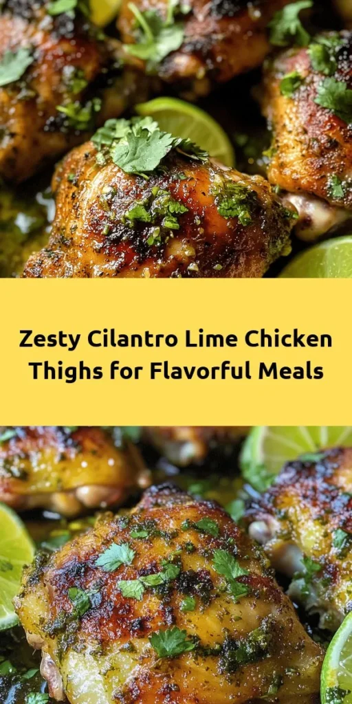 Elevate your dinner with these flavorful cilantro lime chicken thighs! This easy recipe combines juicy chicken thighs, a zesty marinade of fresh cilantro, lime juice, garlic, and spices for a deliciously vibrant meal. Perfectly baked to crispy perfection, these thighs are served with lime wedges and more cilantro for a refreshing touch. Ideal for your next family dinner or a casual get-together, this dish is packed with flavor and sure to impress!