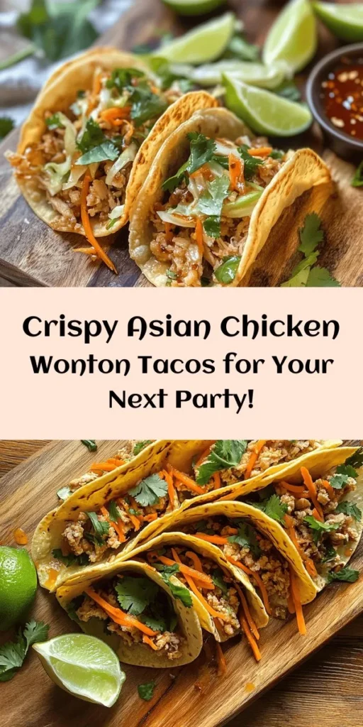 Looking for a unique appetizer that will wow your guests? Try these delicious Asian Chicken Wonton Tacos! Crispy, flavorful, and packed with ground chicken, cabbage, and carrots, they're a party favorite. Easy to make with wonton wrappers, these tacos are deep-fried to golden perfection and served with a zesty lime wedge and fresh cilantro. Perfect for gatherings, meal prep, or a tasty snack. Get ready to impress with this scrumptious recipe!