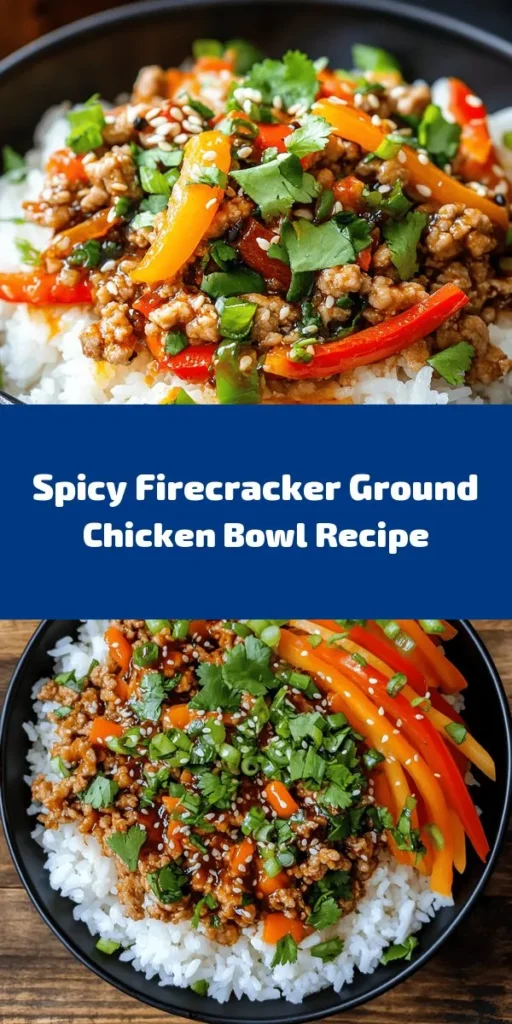Spice up your dinner with this Firecracker Ground Chicken Bowl! This quick and tasty recipe features ground chicken cooked with vibrant bell peppers and shredded carrots, all tossed in a deliciously tangy sauce made of soy sauce, Sriracha, honey, and sesame oil. Served over fluffy jasmine rice and garnished with green onions and toasted sesame seeds, it's a perfect meal for any night of the week. Easy, flavorful, and ready in just 20 minutes!