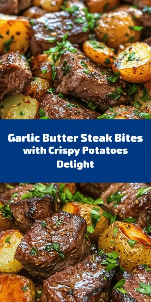 Treat yourself to a delicious dinner with these Sizzling Garlic Butter Steak Bites and Crispy Potatoes! This easy recipe combines tender steak cubes seared to perfection and golden-brown baby potatoes, all tossed in a rich garlic butter sauce. With just 30 minutes of prep time, you can serve up a flavorful, mouthwatering dish that's perfect for any night of the week. Garnish with fresh herbs for a stunning finish. Your family will love it!