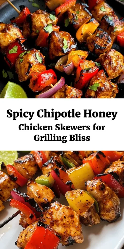Get ready to fire up the grill with these delicious Chipotle Honey Chicken Skewers! Bursting with smoky flavors and a hint of sweetness, this easy recipe includes marinated chicken, vibrant peppers, and onions on skewers, perfect for any cookout. With just a few simple ingredients, you can whip up a mouthwatering meal in no time. Ideal for family dinners or gatherings, serve them warm with lime wedges for a fresh finish!