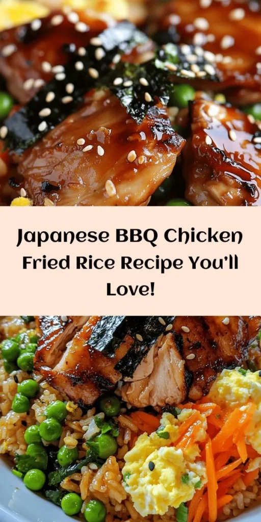 Savor the flavors of Japan with this Savory Japanese BBQ Chicken Fried Rice Extravaganza! This easy recipe features marinated chicken thighs, vibrant vegetables, and day-old jasmine rice, all brought together with soy and teriyaki sauces for a deliciously satisfying meal. Perfect for a quick weeknight dinner, it's loaded with protein and flavor. Garnish with sesame seeds and nori for an added touch. Enjoy this tasty, colorful dish that everyone will love!