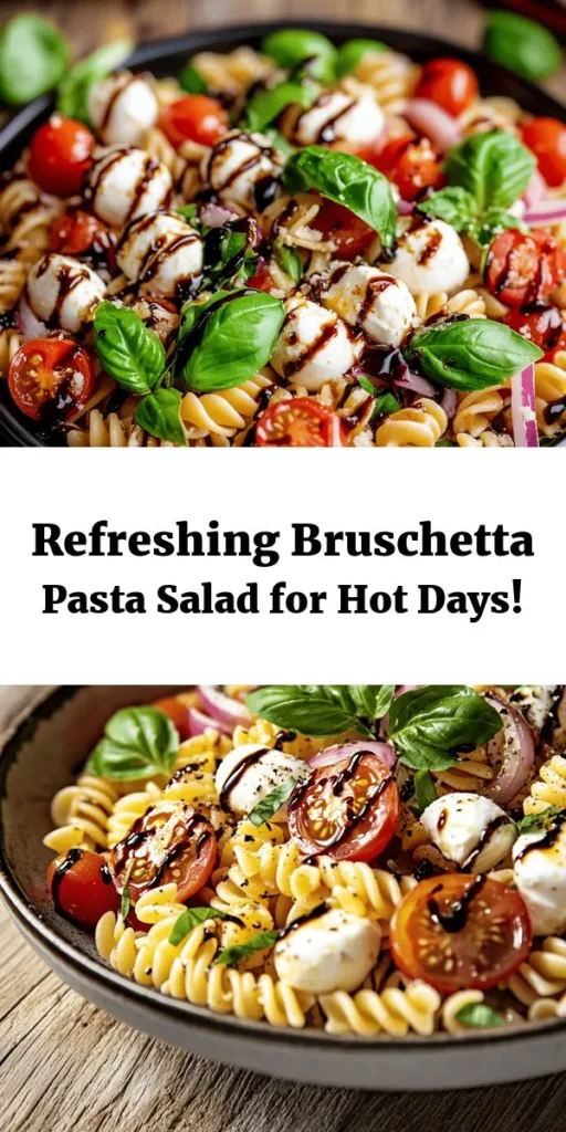 Discover the vibrant flavors of Bruschetta Pasta Salad Delight! This refreshing dish combines fusilli pasta, juicy cherry tomatoes, creamy mozzarella, and fragrant basil, tossed in a delicious balsamic glaze dressing. Perfect for picnics or as a light dinner, it's easy to make and ready in just 45 minutes. Chill it to let the flavors meld, then serve it up as a crowd-pleaser. Enjoy a taste of summer in every bite! 🍅🍝