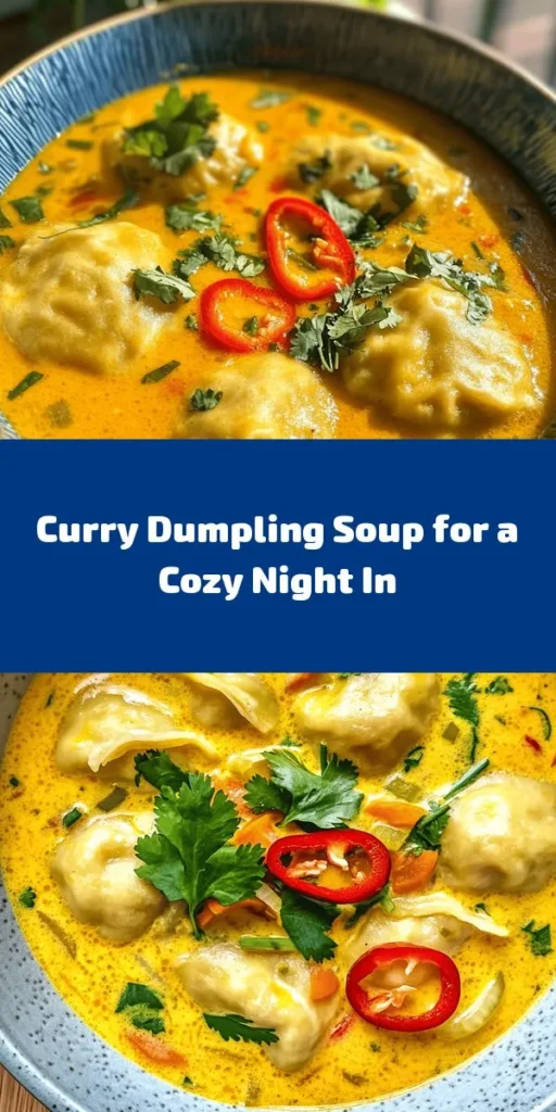 Warm up with this delicious Curry Bliss Dumpling Soup! This recipe features homemade dumplings filled with vibrant veggies and a touch of curry, all nestled in a rich coconut milk broth. Perfect for cozy evenings, it's a delightful blend of flavors enhanced by lime juice and fresh herbs. Easy to make in under an hour, this soup serves 4 and is customizable for vegetarians too! Enjoy a comforting bowl that's sure to brighten your day!