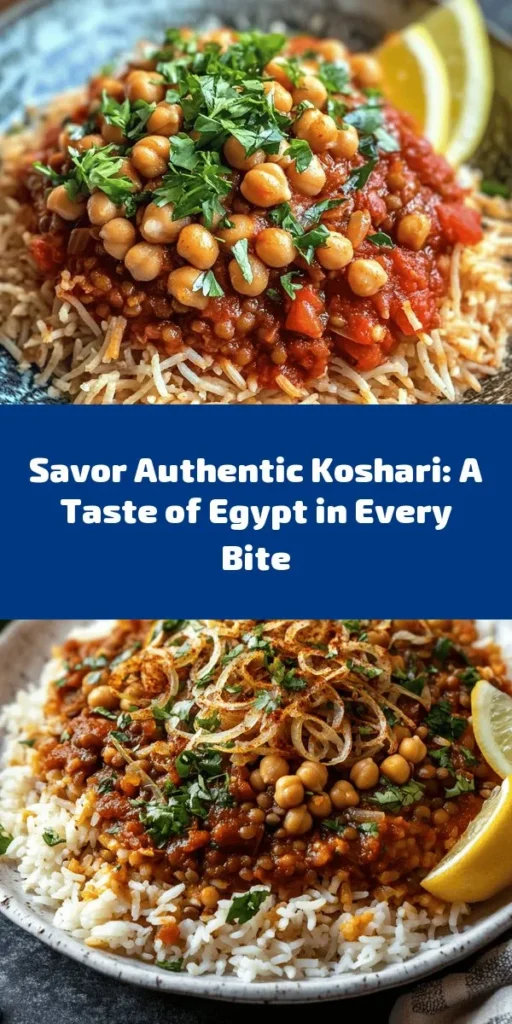 Dive into the flavors of Egypt with this authentic Koshari recipe! This hearty dish combines lentils, rice, and macaroni, topped with a flavorful tomato sauce and crispy onions. Easy to make and perfect for family meals, Koshari brings together comforting ingredients and spices for a deliciously filling experience. Garnish with fresh parsley and a squeeze of lemon for that extra zing. Perfect for sharing, this dish serves 4-6 and is sure to impress!