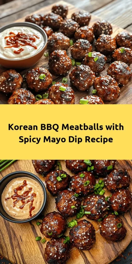 Savor the flavors of Korea with these delightful Korean BBQ Meatballs paired perfectly with a spicy mayo dip! Made with ground beef or pork, these meatballs are packed with savory ingredients like soy sauce, garlic, and ginger. Bake them to golden perfection and serve with a creamy dip that has just the right amount of kick. Perfect for snacks, appetizers, or a tasty meal. Try this easy recipe for a crowd-pleasing dish everyone will love!