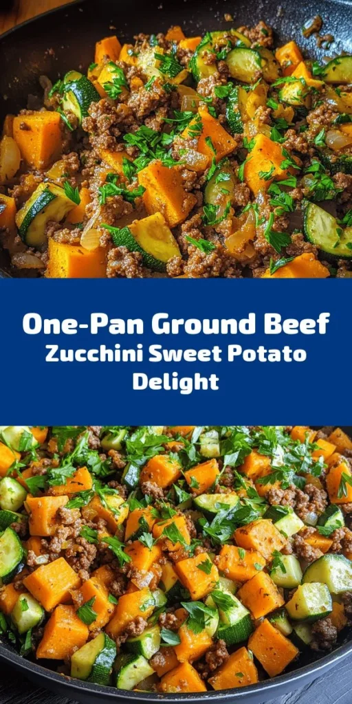 Savor the deliciousness of this Ground Beef Zucchini Sweet Potato Skillet! Perfect for a quick weeknight dinner, this one-pan meal combines ground beef, sweet potatoes, and zucchini, seasoned with smoked paprika and Italian herbs. Easy to prepare in just 30 minutes, it's packed with flavor and nutrients. Serve it warm, garnished with fresh parsley, and enjoy a comforting meal that the whole family will love. Try it tonight!