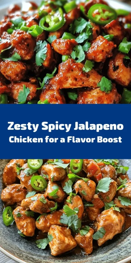 Spice up your dinner with this delicious Spicy Jalapeno Chicken recipe! Perfectly marinated chicken combines fresh jalapeños, garlic, and a mix of aromatic spices for a flavorful punch. Quick to prepare and ready in under 45 minutes, this dish can be served over rice, in tacos, or on its own. Finish with a squeeze of lime and a sprinkle of fresh cilantro for an added zing. Get ready to impress your taste buds and your family!