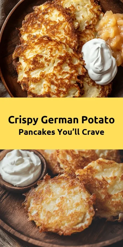 Discover the deliciousness of crispy German potato pancakes with this easy recipe! Made using simple ingredients like russet potatoes, onion, and a touch of flour, these pancakes are crispy on the outside and soft on the inside. Perfect for breakfast or a savory snack, serve them hot with sour cream and applesauce for a classic twist. Ready in just 25 minutes, this dish is sure to become a family favorite. Try them out today!