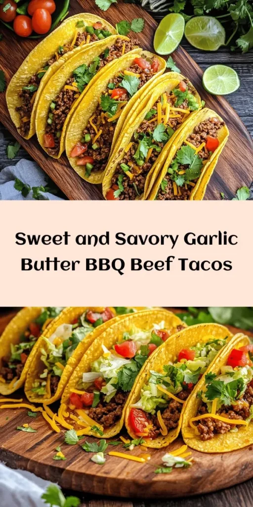 Get ready for a flavor explosion with these Garlic Butter Honey BBQ Beef Tacos! This quick and easy recipe combines juicy ground beef, rich garlic butter, and a sweet honey BBQ sauce that will have everyone craving more. In just 25 minutes, you’ll whip up these delicious tacos, perfect for any weeknight dinner or gathering. Loaded with fresh toppings like lettuce, tomatoes, and cheese, plus zesty lime wedges, they’re sure to impress. Dive into taco night with this unforgettable dish!