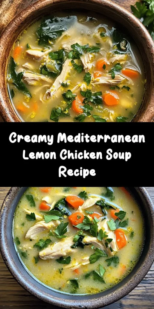 Warm up with this Mediterranean Lemon Chicken Soup that brings a taste of sunshine to your table! This creamy and comforting dish features tender chicken, fresh veggies, and a splash of zesty lemon for a delightful twist. Quick and easy to make, it’s perfect for chilly days or a cozy dinner. Ready in just 45 minutes, this soup serves six and is packed with nutrients from spinach or kale. Add orzo for heartiness and enjoy gourmet comfort in every bowl!